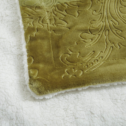 Tache Solid Embossed Green Olive Chartreuse Sherpa Throw Blanket (62096) - - Blanket