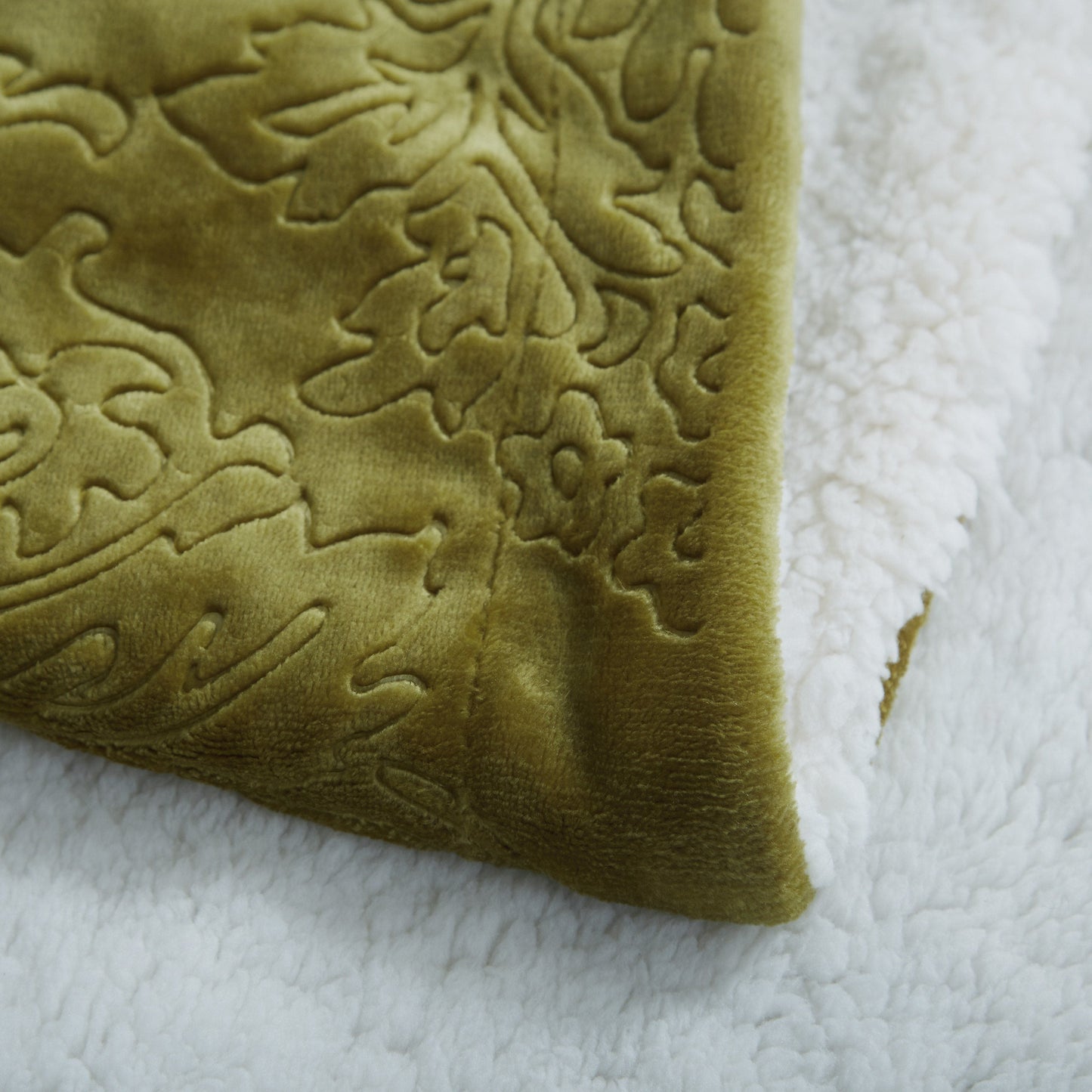 Tache Solid Embossed Green Olive Chartreuse Sherpa Throw Blanket (62096) - - Blanket