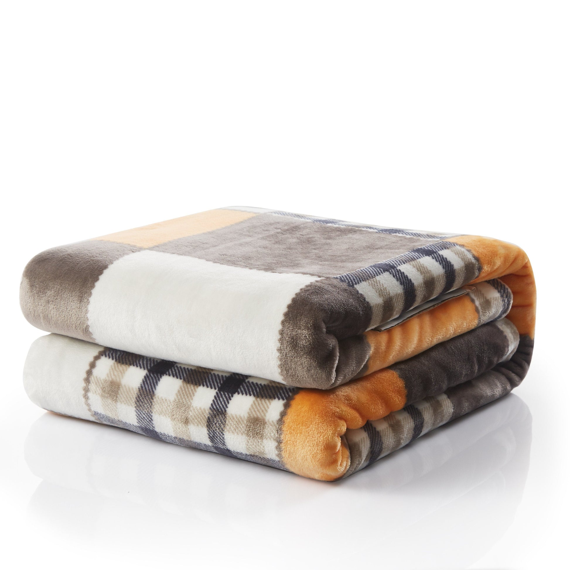 Tache Fall Orange Farmhouse Super Soft Micro Fleece Plaid Patchwork Plush Lightweight Bed Throw Blanket (4021) - - Blanket