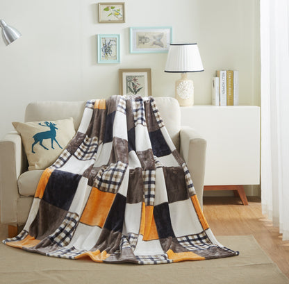 Tache Fall Orange Farmhouse Super Soft Micro Fleece Plaid Patchwork Plush Lightweight Bed Throw Blanket (4021) - - Blanket
