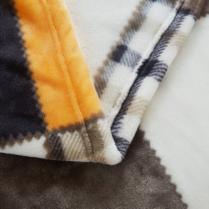 Tache Fall Orange Farmhouse Super Soft Micro Fleece Plaid Patchwork Plush Lightweight Bed Throw Blanket (4021) - - Blanket