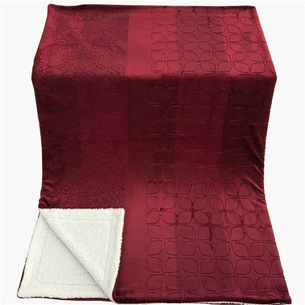 Tache Solid Embossed Merlot Red Reversible Sherpa Throw Blanket (62087) - - Blanket