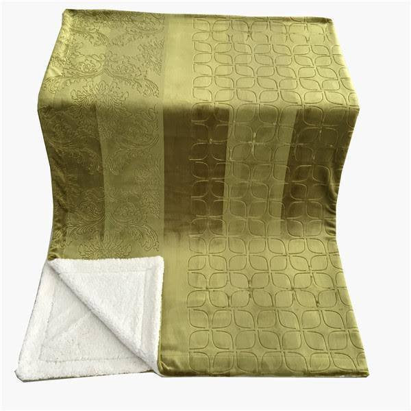 Tache Solid Embossed Green Olive Chartreuse Sherpa Throw Blanket (62096) - - Blanket