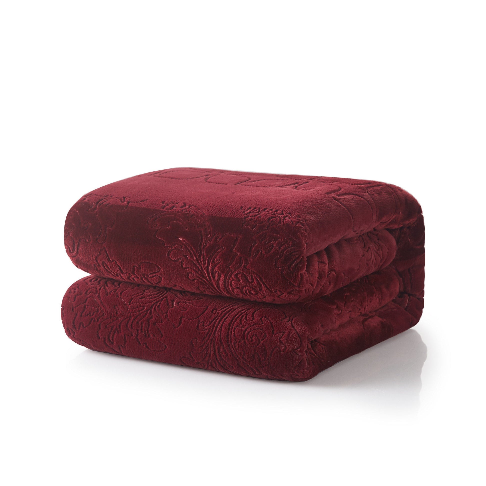 Tache Solid Embossed Merlot Red Reversible Sherpa Throw Blanket (62087) - - Blanket