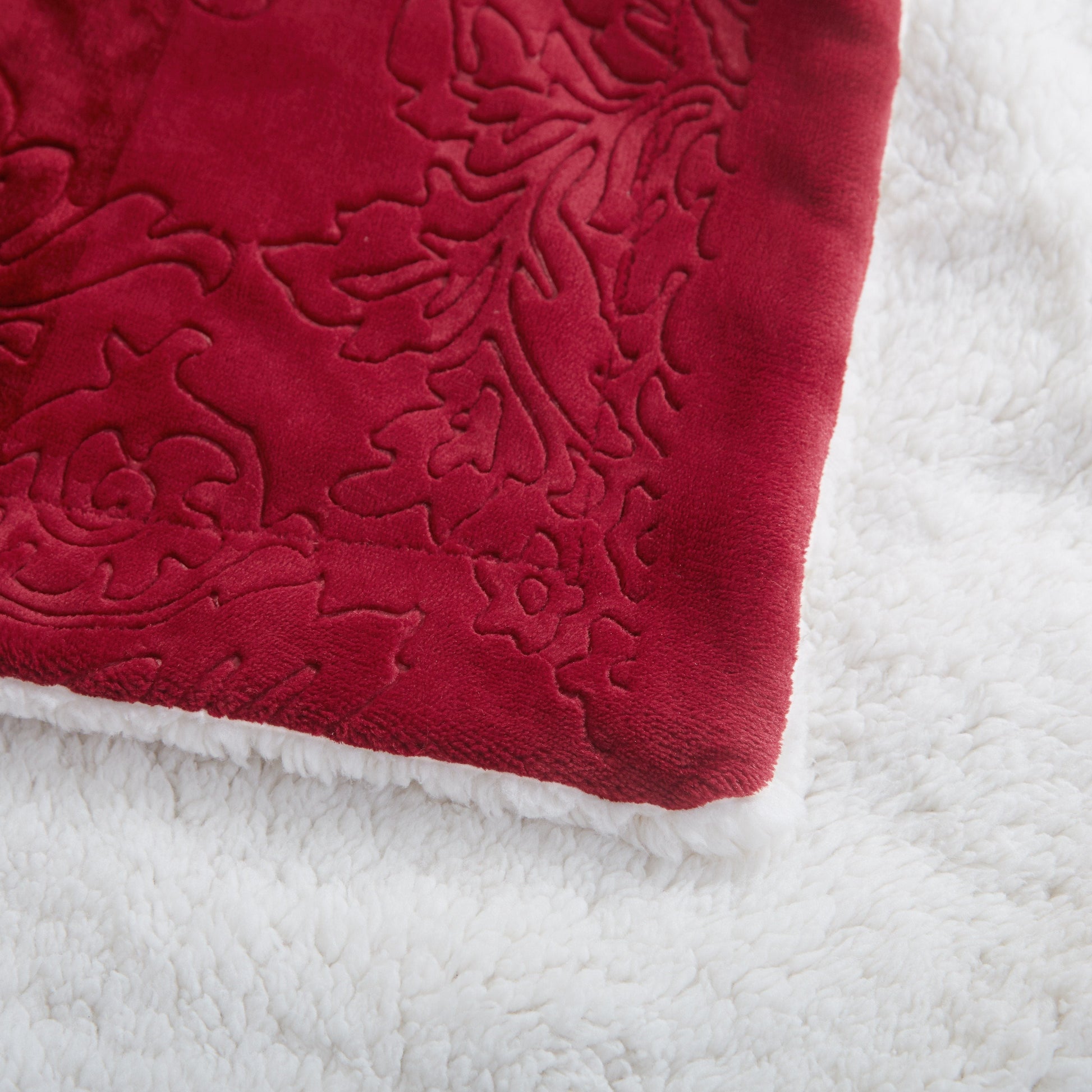 Tache Solid Embossed Merlot Red Reversible Sherpa Throw Blanket (62087) - - Blanket
