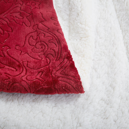 Tache Solid Embossed Merlot Red Reversible Sherpa Throw Blanket (62087) - - Blanket
