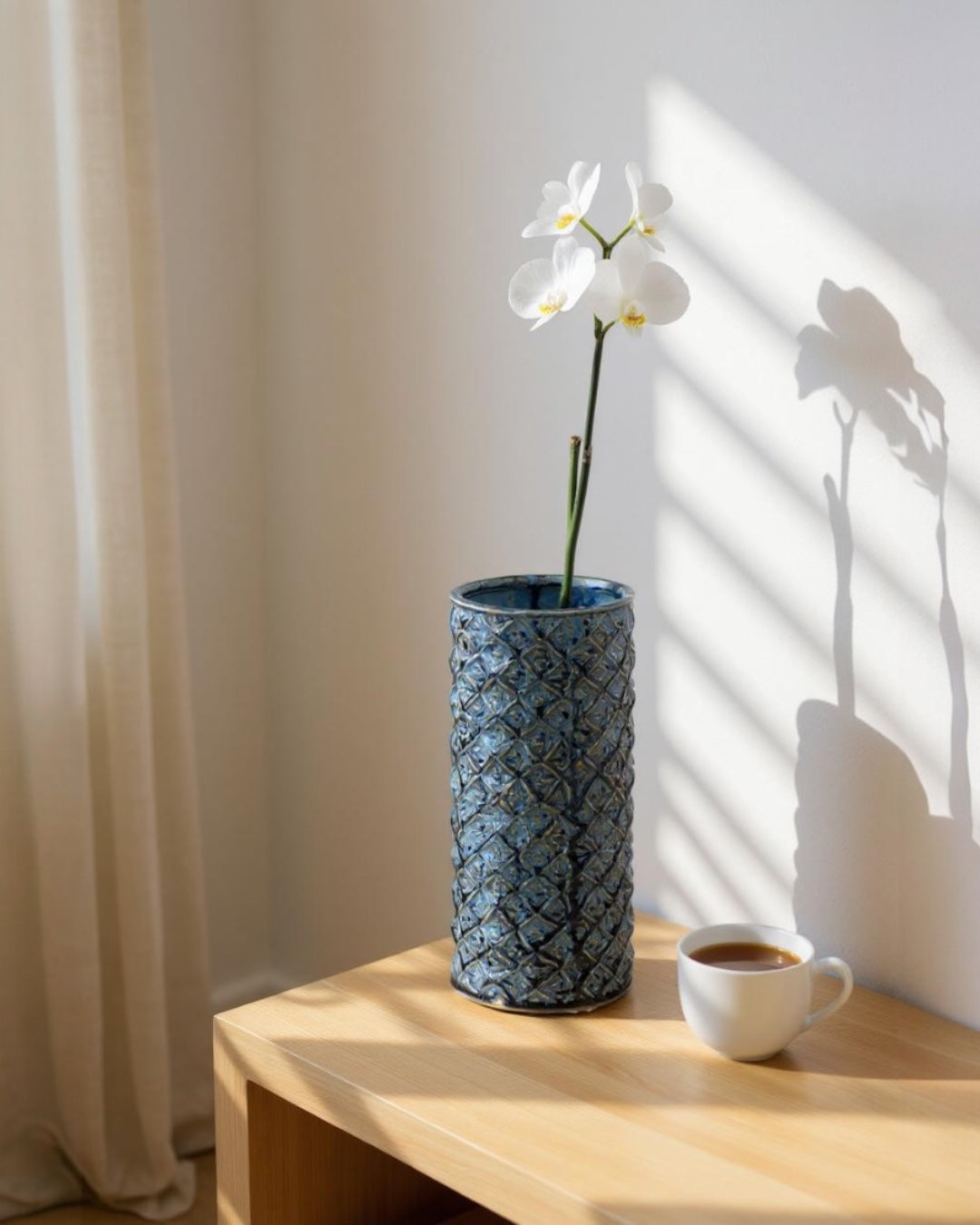 Blue Ceramic Diamond Pattern Vase | 2 Sizes - - Vases & Vessels