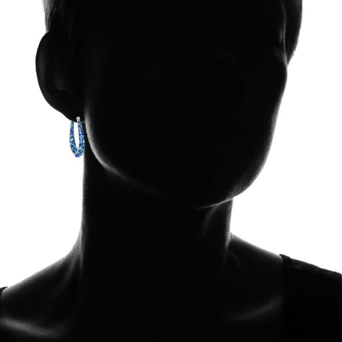 Blue Inside Out Hoops in 18K White Gold-Plating Made with Blue Swarovski Crystal - - Earrings
