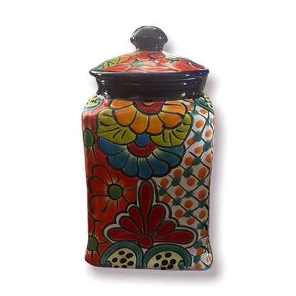 Blue Rim Talavera Canister Set Multicolor Mexican Pottery Jars - - Talavera Canister Set