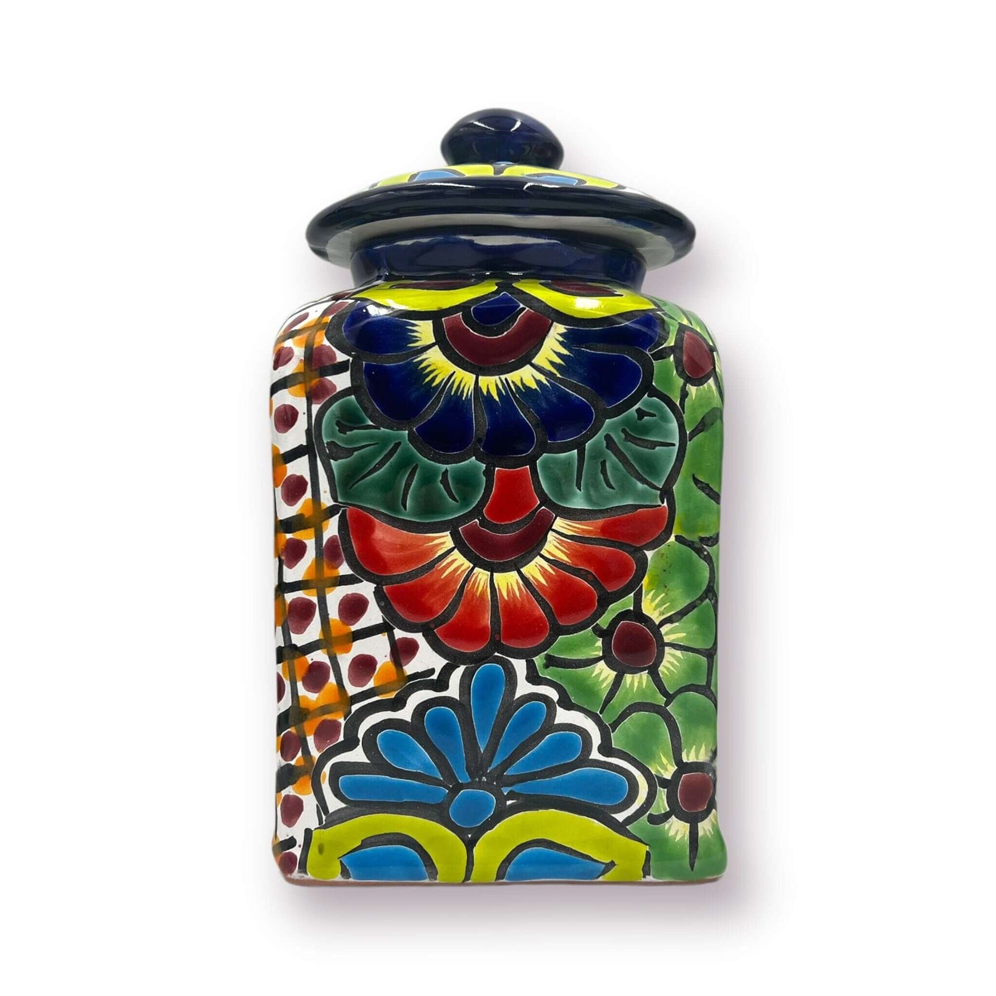 Blue Rim Talavera Canister Set Multicolor Mexican Pottery Jars - - Talavera Canister Set