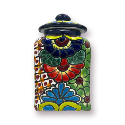 Blue Rim Talavera Canister Set Multicolor Mexican Pottery Jars - - Talavera Canister Set