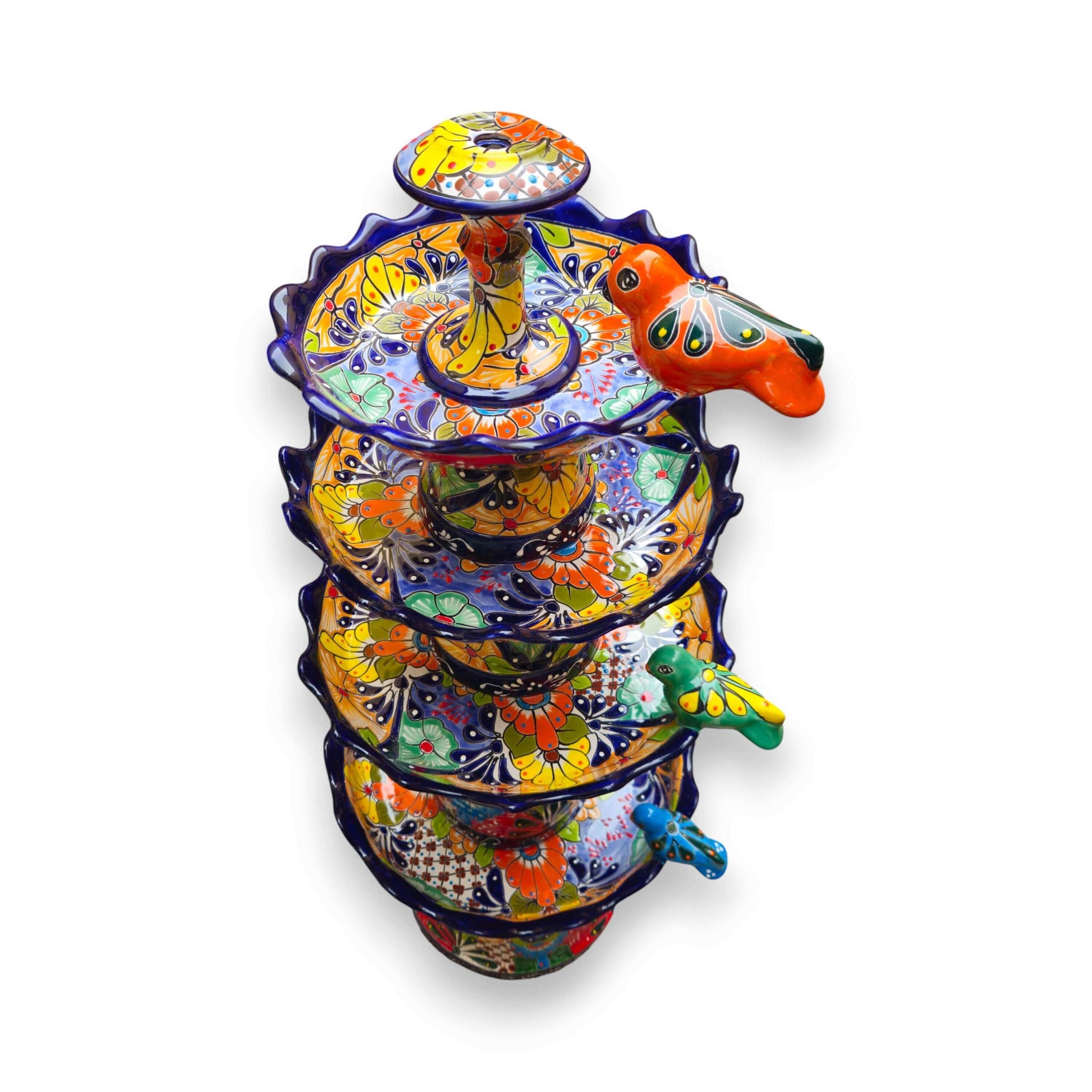 Blue Rim Tiered Talavera Fountain Handmade Mexican Art - - Talavera Fountain