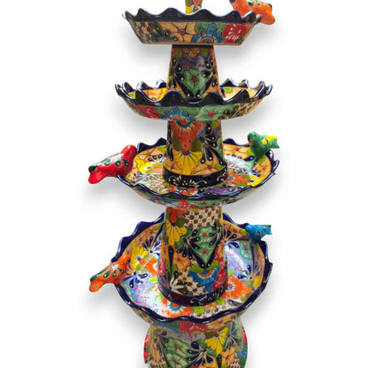 Blue Rim Tiered Talavera Fountain Handmade Mexican Art - - Talavera Fountain