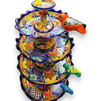 Blue Rim Tiered Talavera Fountain Handmade Mexican Art - - Talavera Fountain