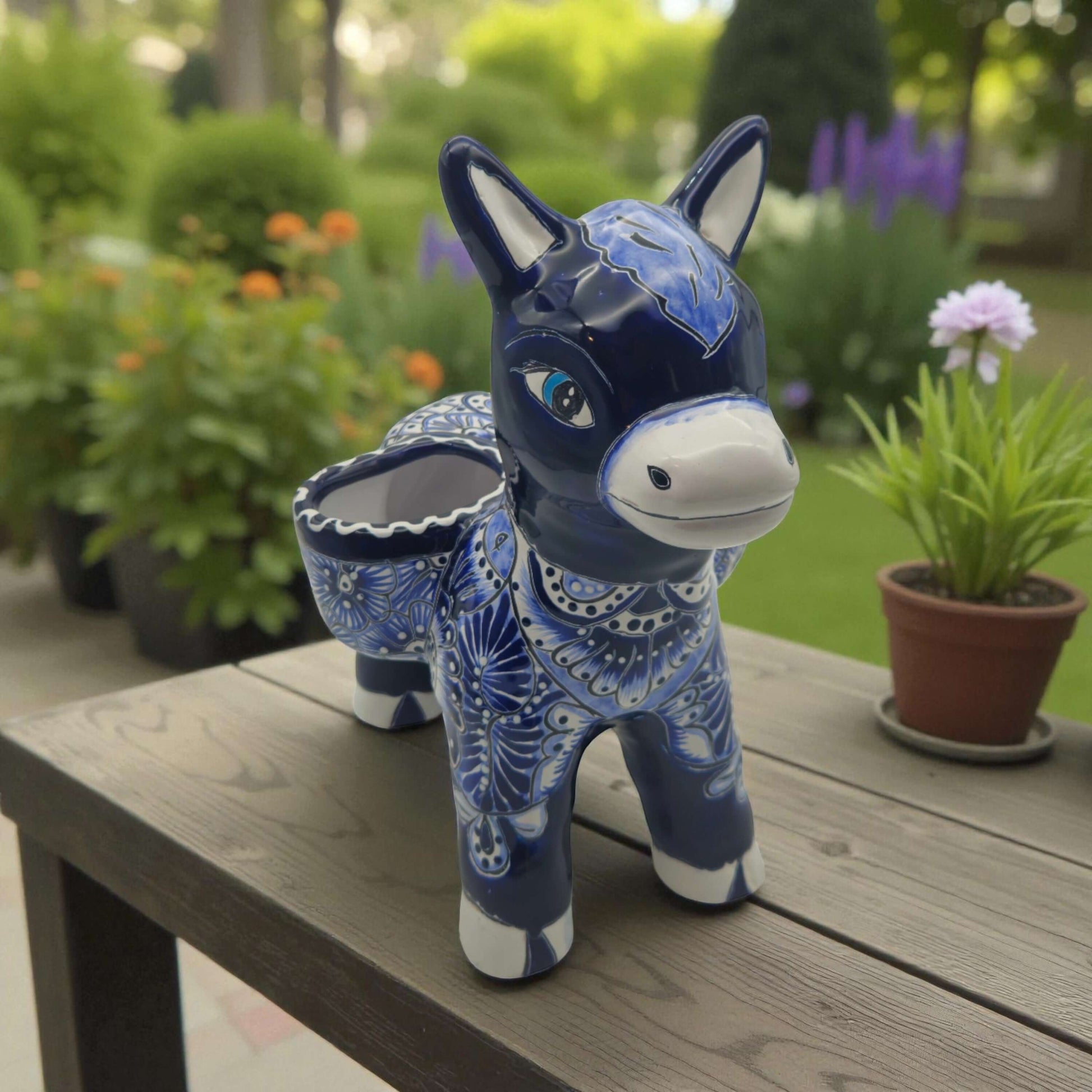 Blue Talavera Donkey Planter Handmade Mexican Pottery - - Talavera Planter