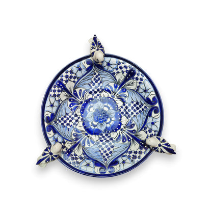 Blue & White Talavera Bird Bath with Rim Birds | Mexican Garden Art- The Talavera Hub- {{Product type}}