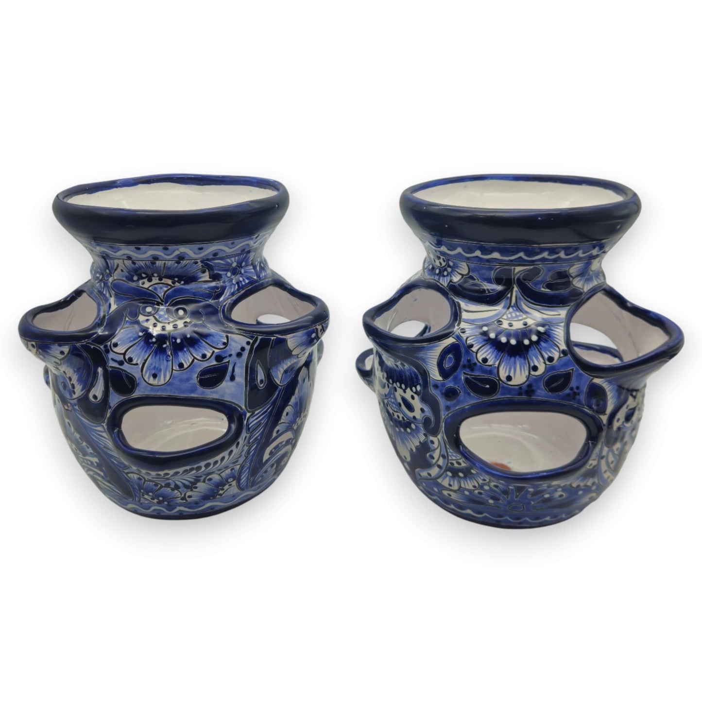 Blue & White Talavera Strawberry Planter Handmade Mexican Pot - - Talavera Planter