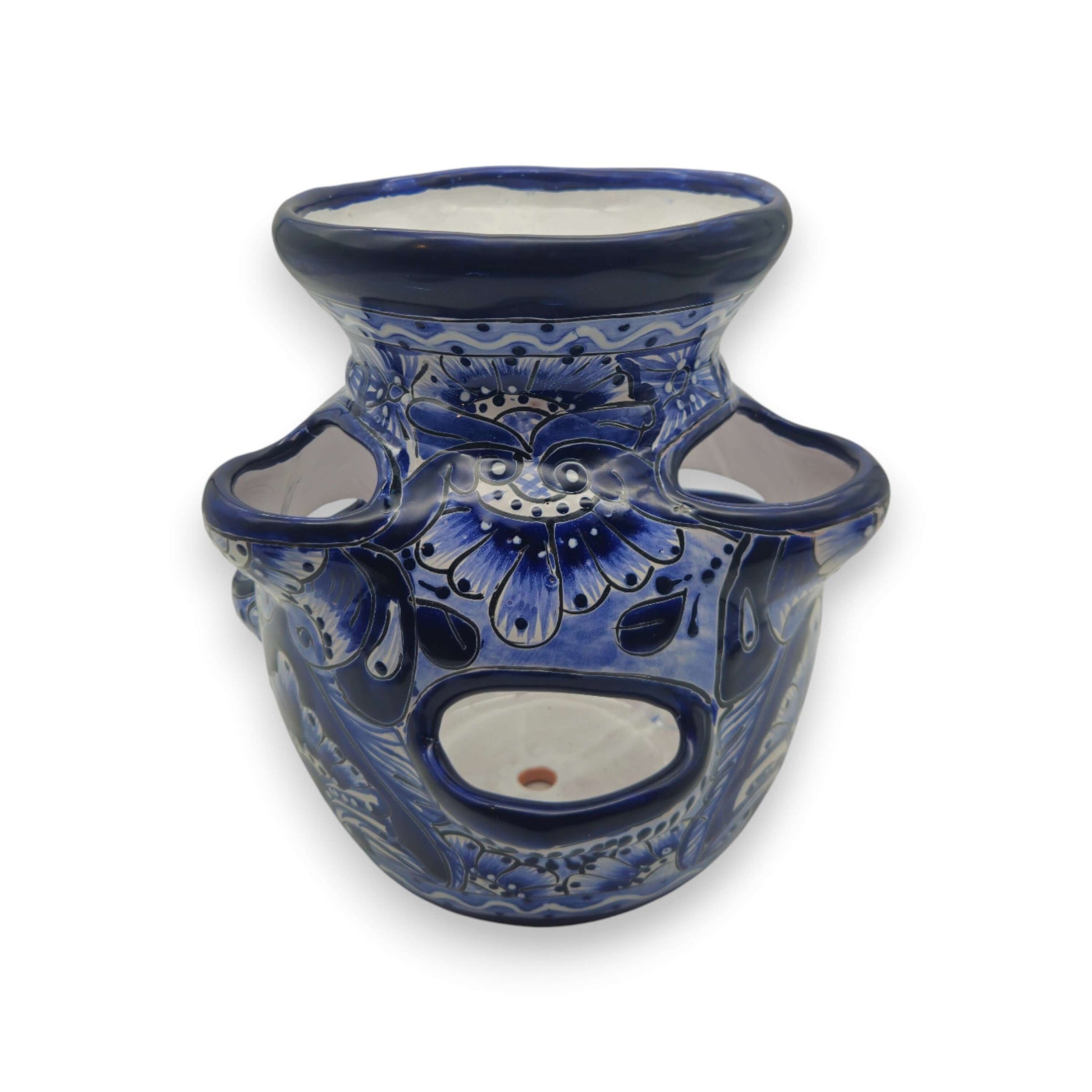 Blue & White Talavera Strawberry Planter Handmade Mexican Pot - - Talavera Planter