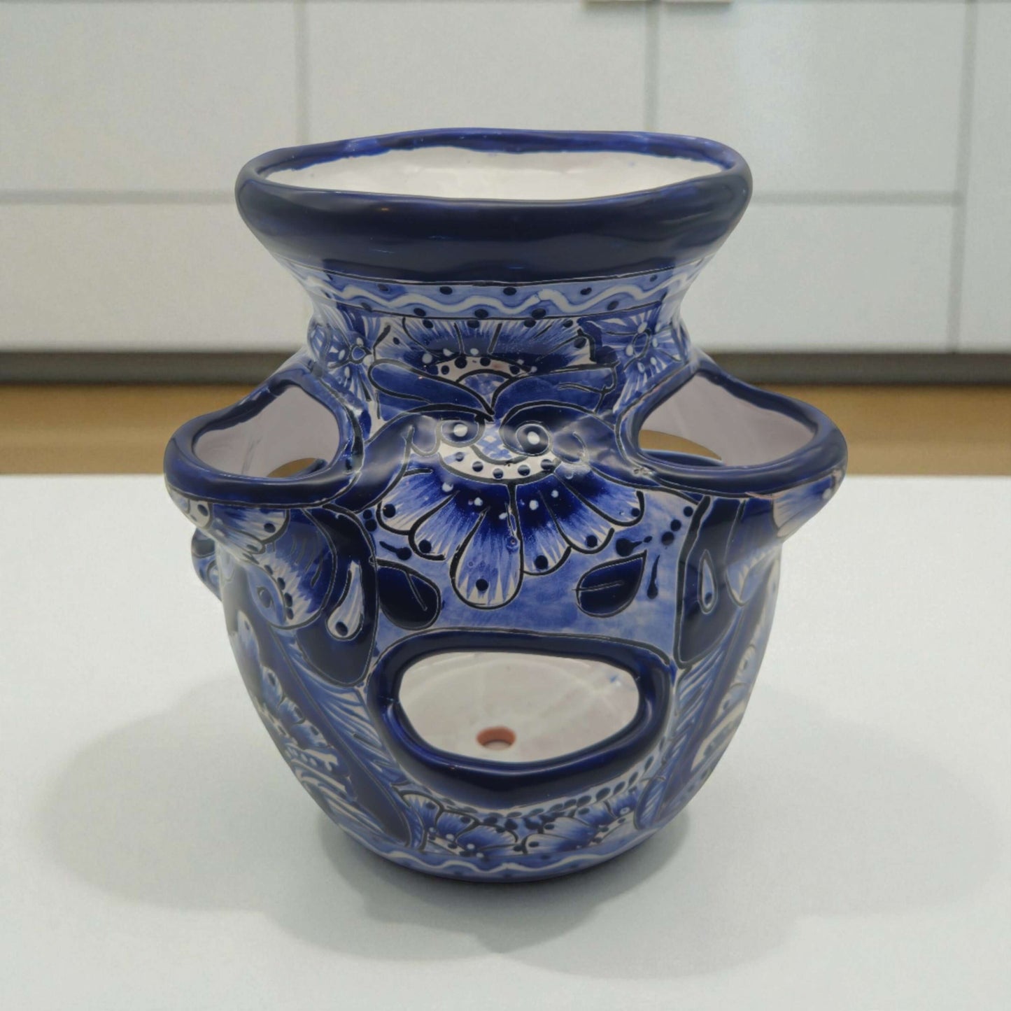 Blue & White Talavera Strawberry Planter Handmade Mexican Pot - - Talavera Planter