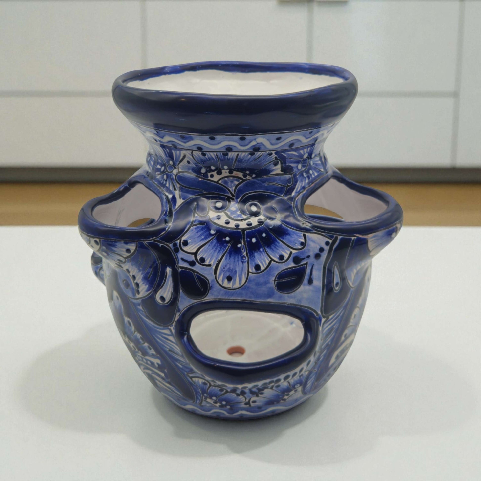 Blue & White Talavera Strawberry Planter Handmade Mexican Pot - - Talavera Planter