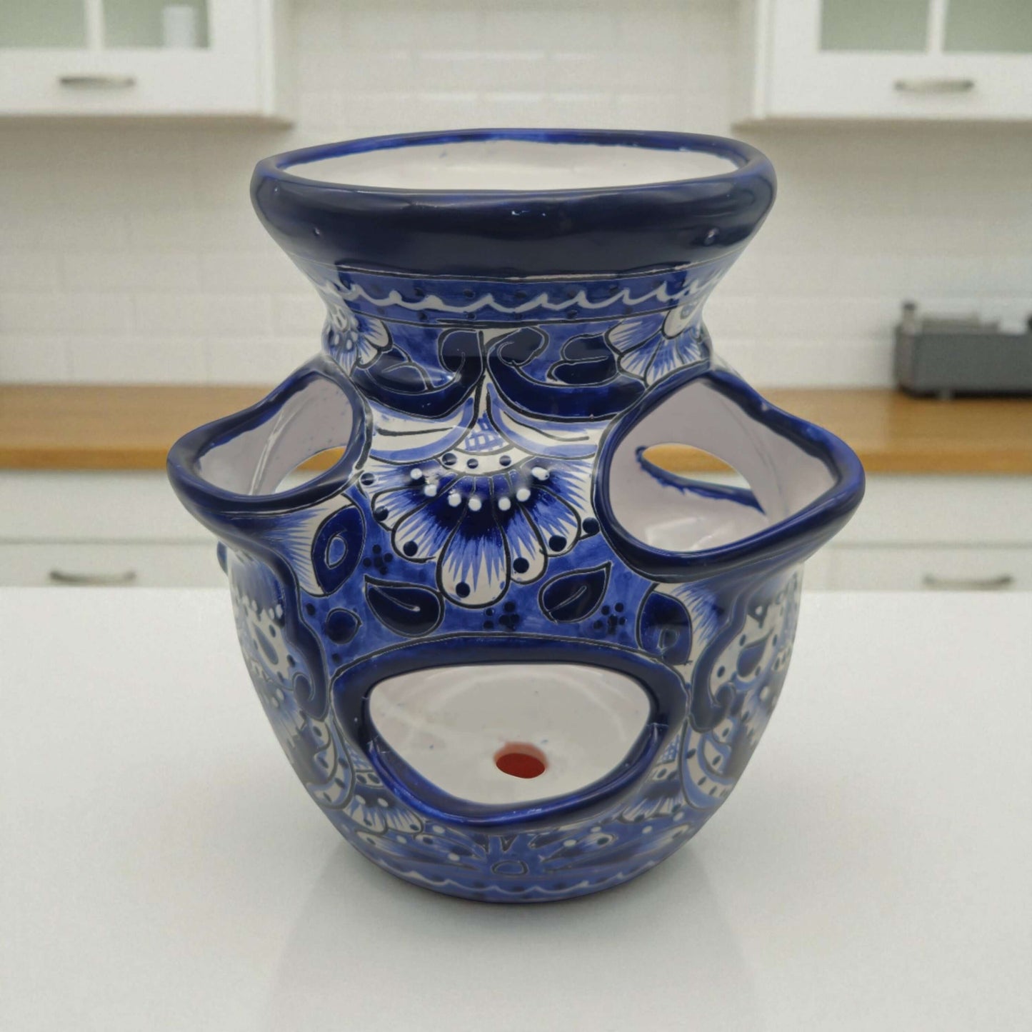 Blue & White Talavera Strawberry Planter Handmade Mexican Pot - - Talavera Planter