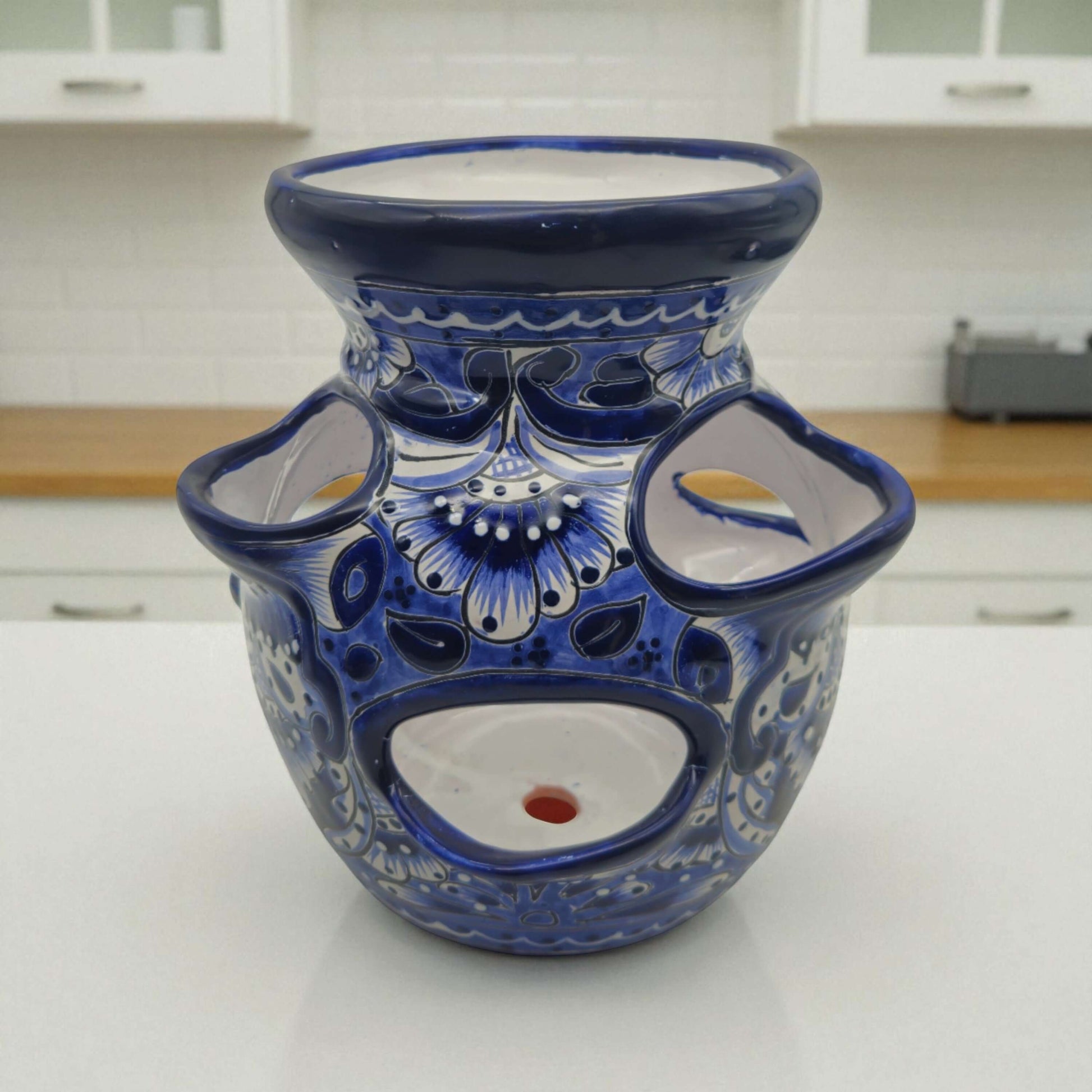 Blue & White Talavera Strawberry Planter Handmade Mexican Pot - - Talavera Planter