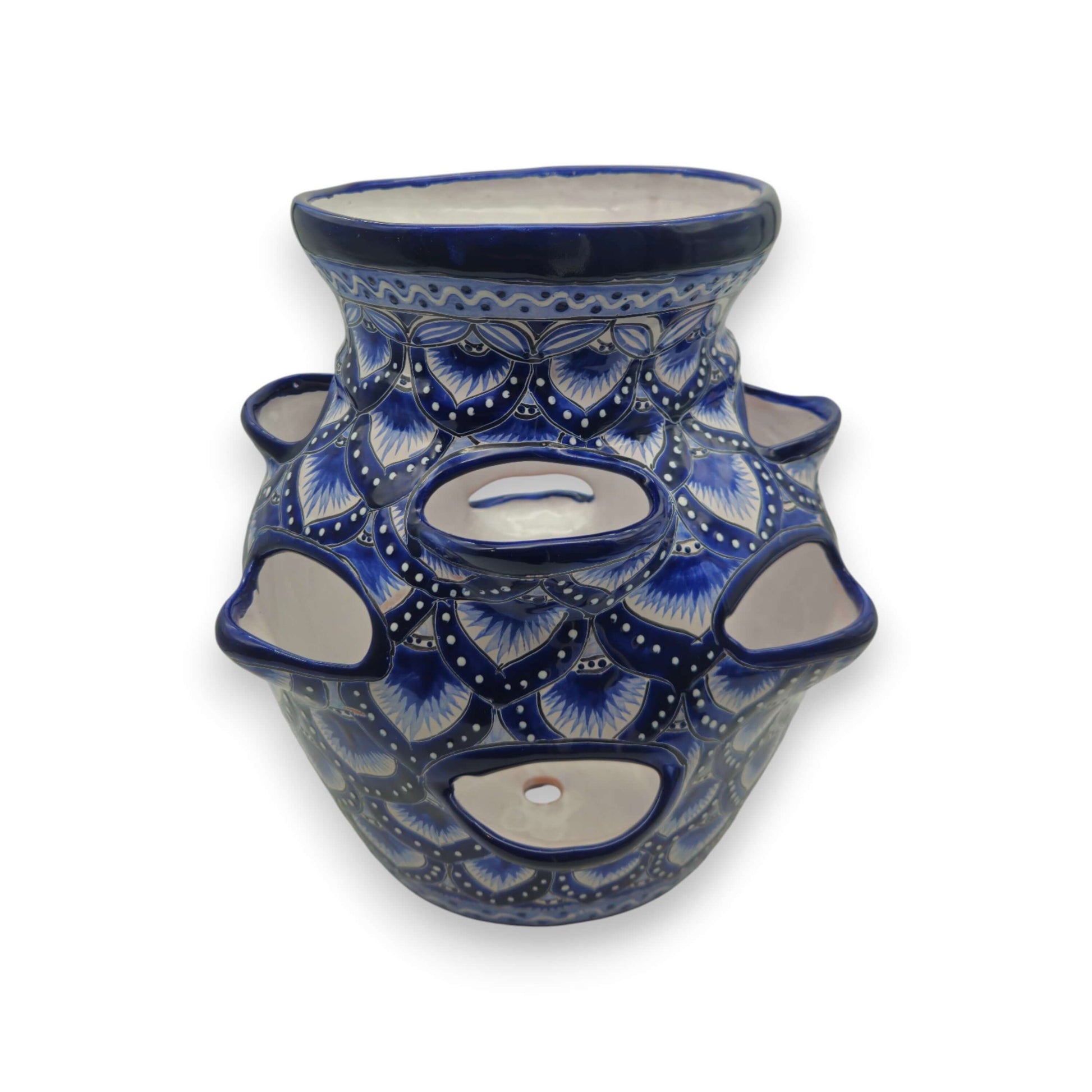 Blue & White Talavera Strawberry Pot Hand-Painted Ceramic Planter - - Talavera Planter
