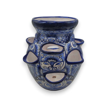 Blue & White Talavera Strawberry Pot Hand-Painted Ceramic Planter - - Talavera Planter