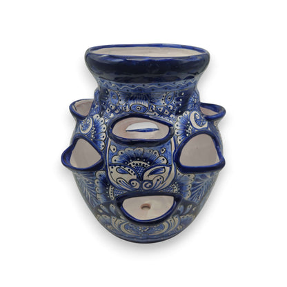 Blue & White Talavera Strawberry Pot Hand-Painted Ceramic Planter - - Talavera Planter
