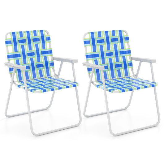 2 Pieces Folding Beach Chair Camping Lawn Webbing Chair-Blue - - Home & Garden