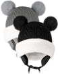 OLIKER Toddler Winter Knitted Hat Double Pom Pom - Grey + Black 6-24 Months - toddler hat