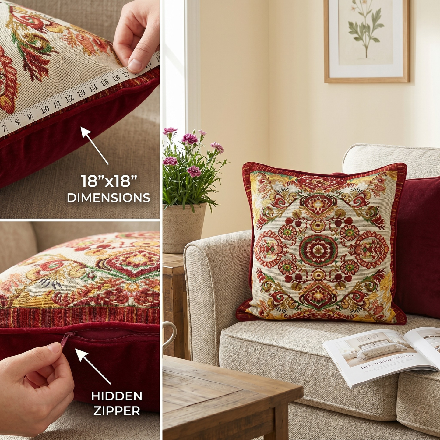 Tache Elegant Burgundy Ornate Paisley Woven Tapestry Throw Pillow Cover (18194) - - Pillow Cover