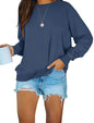 PRETTODAY Womens Casual Sweatshirts Long Sleeve Round Neck Shirts Loose Tops (Blue Small)