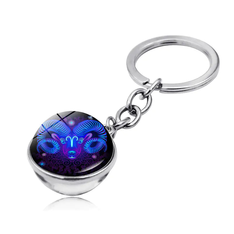 Zodiac Gemstone Double-Sided Glass Keychain - Aries - keychain