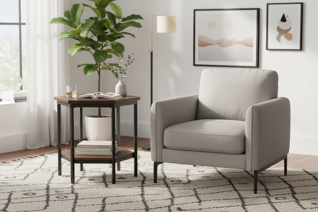 Brown Hexagon End Table - - Table