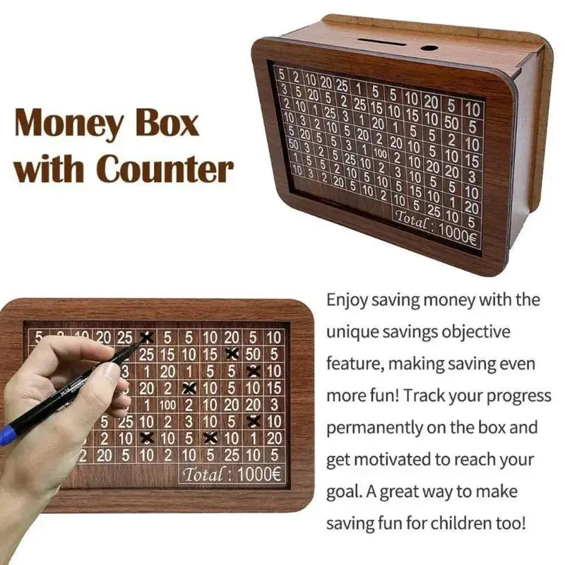 Wooden Money Box With Saving Goals