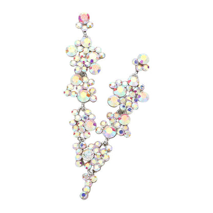 Bubble Stone Cluster Dangle Evening Earrings - AB Rhodium 1 - Earrings