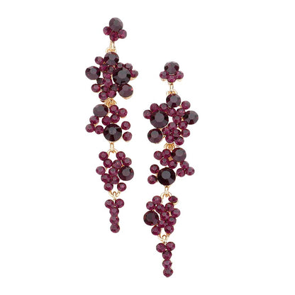 Bubble Stone Cluster Dangle Evening Earrings - Amethyst - Earrings