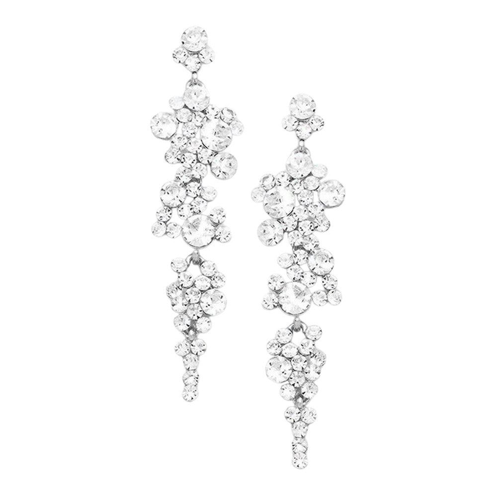 Bubble Stone Cluster Dangle Evening Earrings - Antique Silver - Earrings