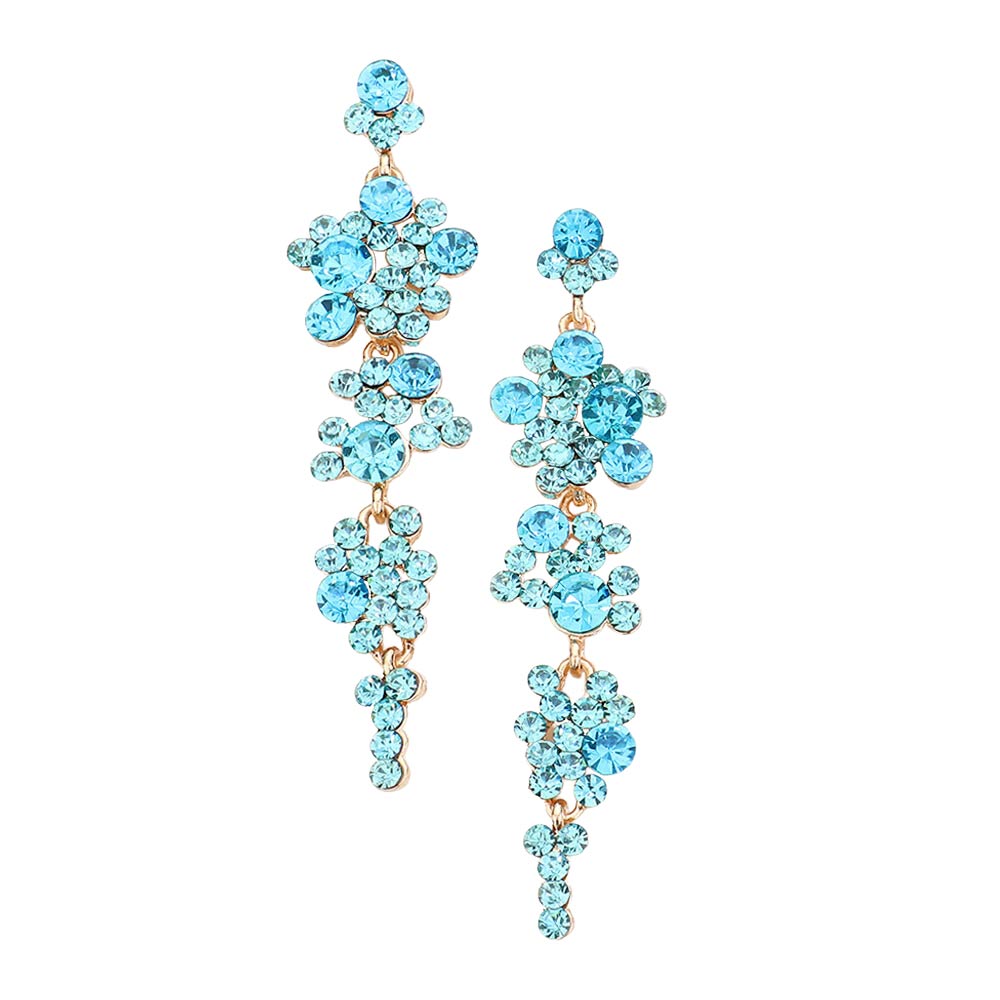 Bubble Stone Cluster Dangle Evening Earrings - Aqua - Earrings