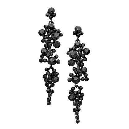Bubble Stone Cluster Dangle Evening Earrings - Black - Earrings