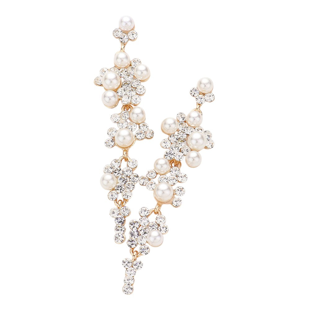 Bubble Stone Cluster Dangle Evening Earrings - Clear Cream - Earrings
