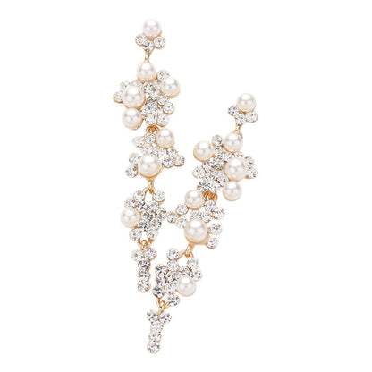 Bubble Stone Cluster Dangle Evening Earrings - Clear Cream - Earrings