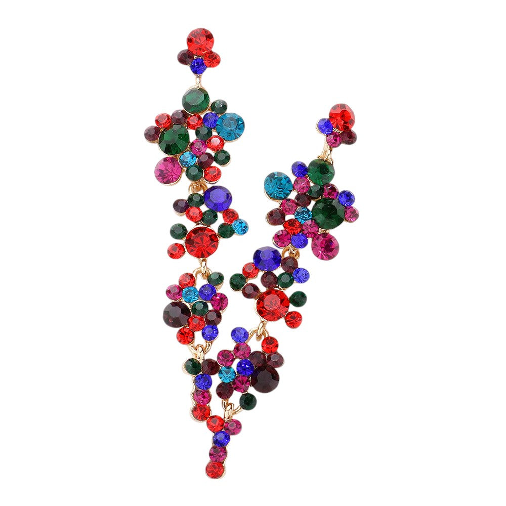 Bubble Stone Cluster Dangle Evening Earrings - Dark Multi - Earrings