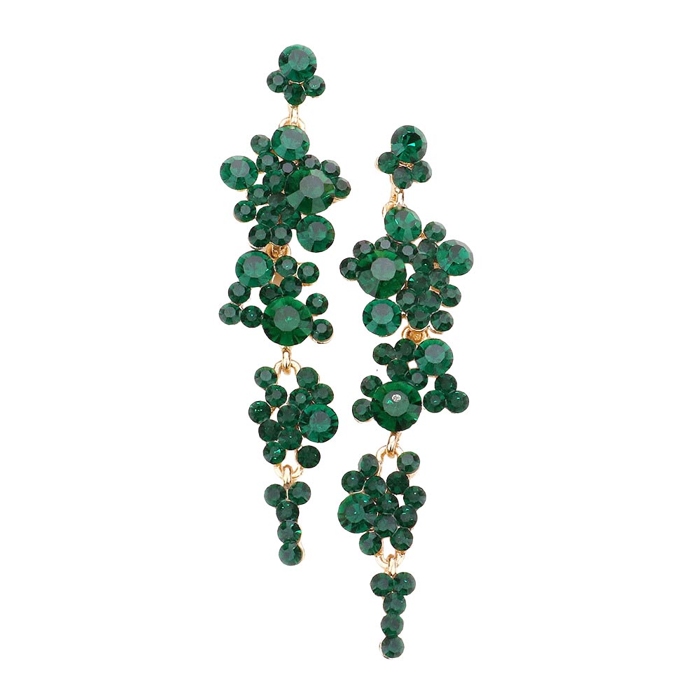 Bubble Stone Cluster Dangle Evening Earrings - Emerald - Earrings