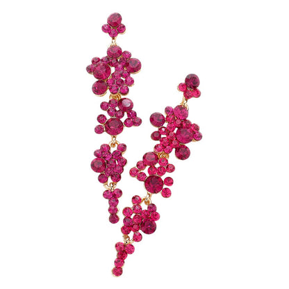 Bubble Stone Cluster Dangle Evening Earrings - Fuchsia - Earrings