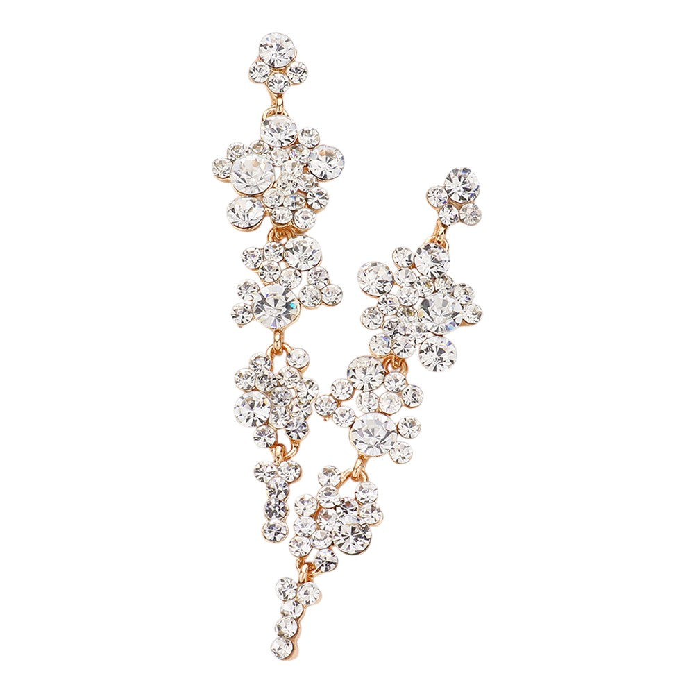 Bubble Stone Cluster Dangle Evening Earrings - Gold - Earrings