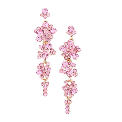 Bubble Stone Cluster Dangle Evening Earrings - Light Pink - Earrings
