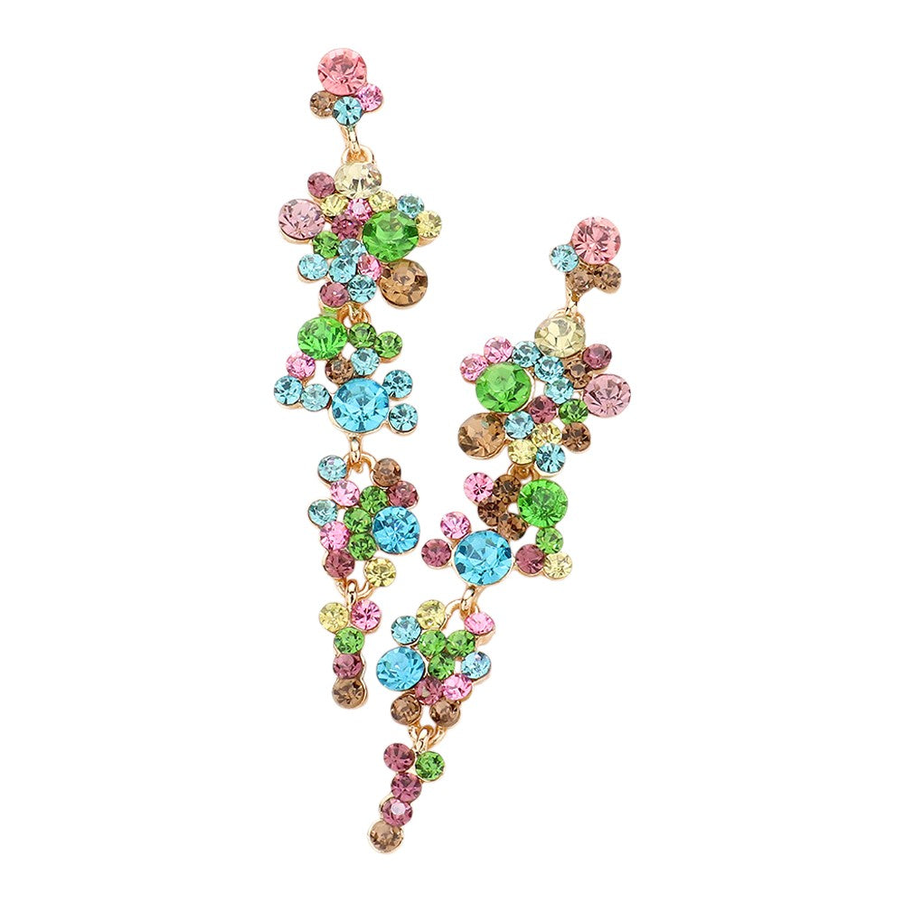 Bubble Stone Cluster Dangle Evening Earrings - Multi - Earrings