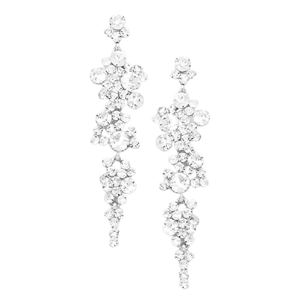 Bubble Stone Cluster Dangle Evening Earrings - Rhodium - Earrings